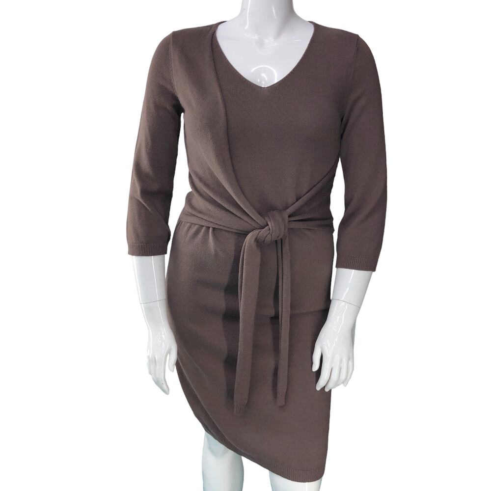 Peruvian Connection Womens Size M Sweater Dress Brown Knit Tie Front Pima Cotton